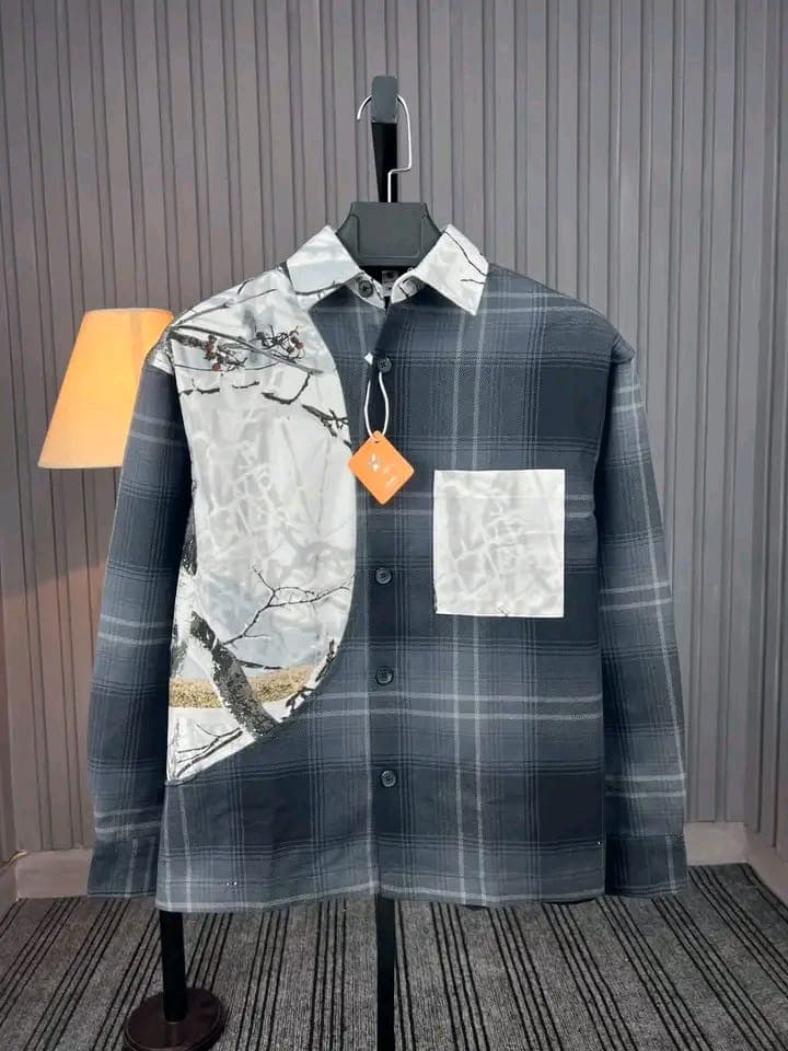 Men's Premium Twill Camo Panel Shirt - Charcoal Plaid