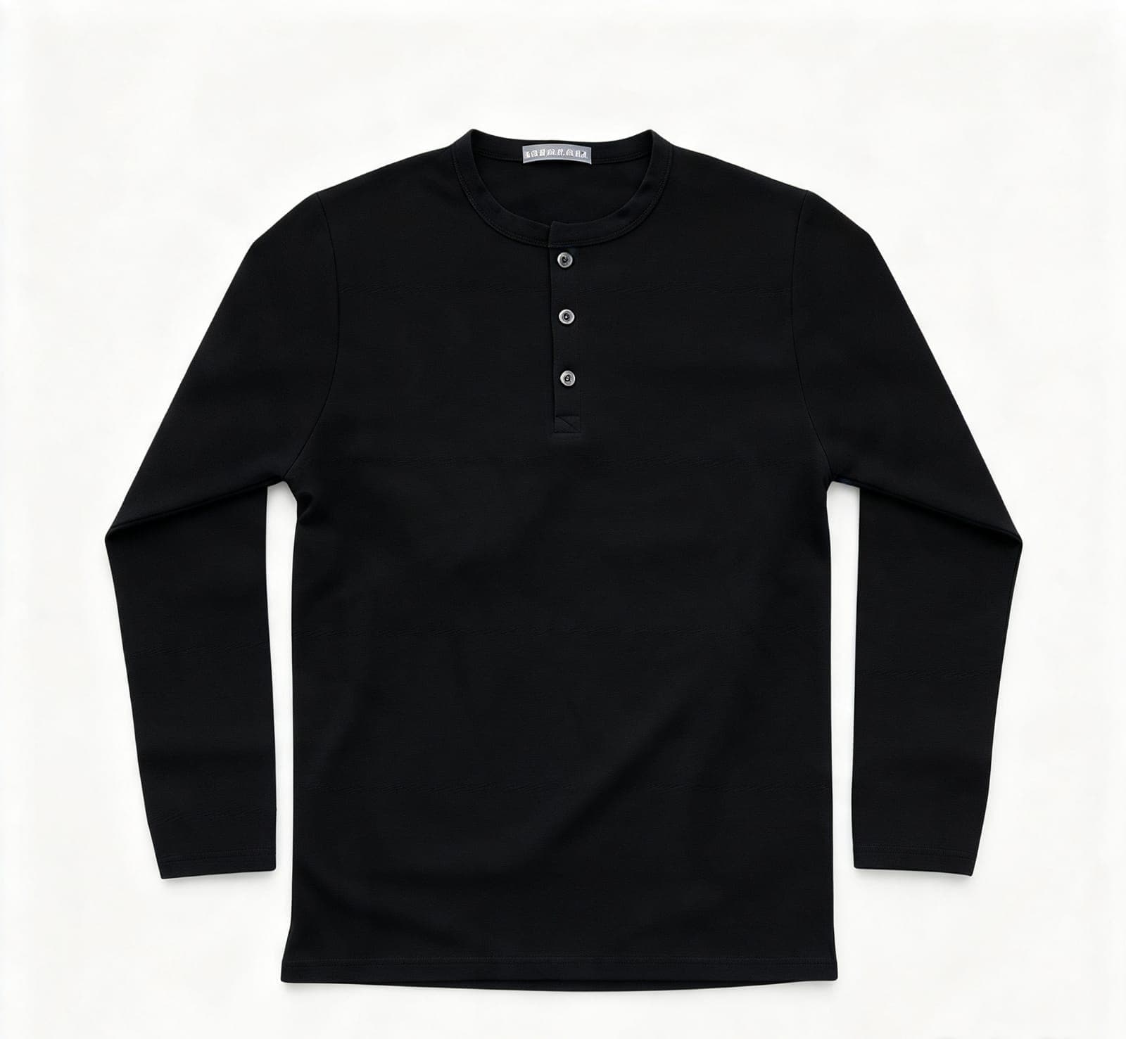 Men's Premium Long Sleeve Textured Henley T-Shirt - Jet Black
