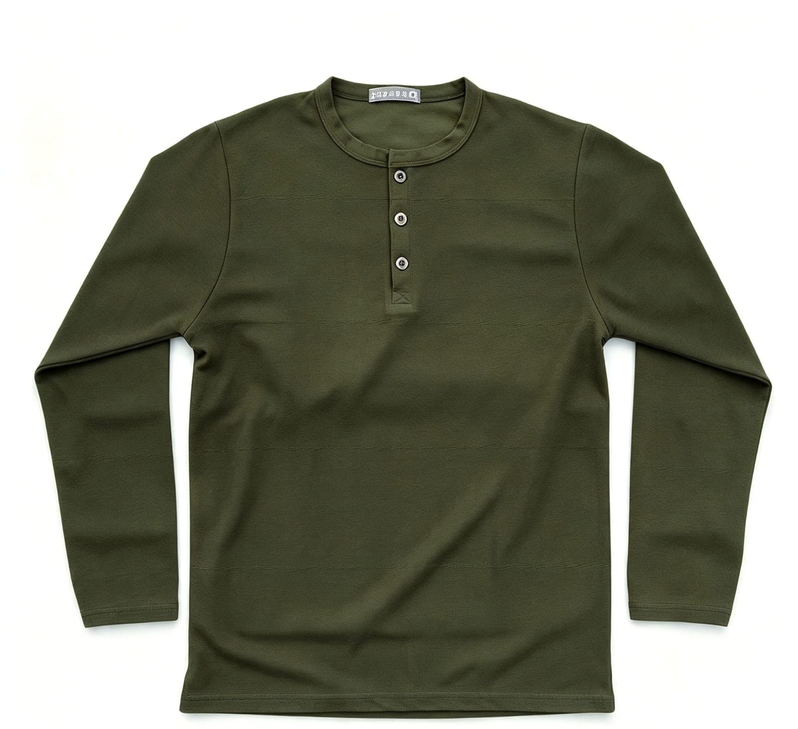 Men's Premium Long Sleeve Textured Henley T-Shirt - Olive Green