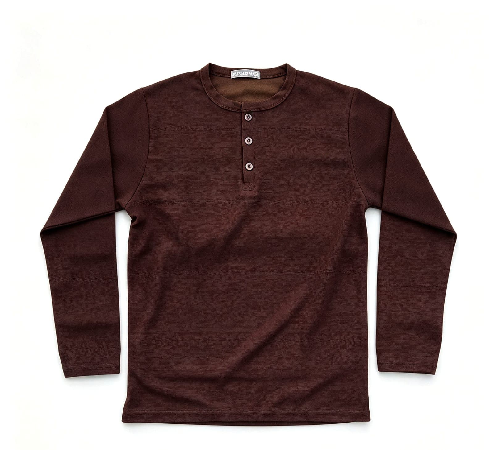 Men's Premium Long Sleeve Ribbed Henley T-Shirt - Dark Plum / Chocolate Brown